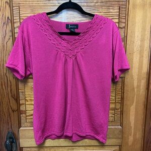 Jenny Fuchsia Sweater size XL with detail on the V Neck